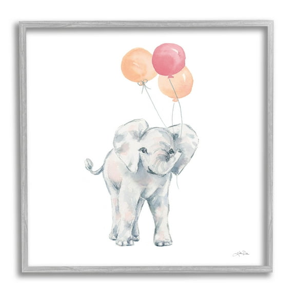 Stupell Industries Smiling Elephant Orange Balloons Graphic Art Gray Framed Art Print Wall Art, Design by Katina Pete