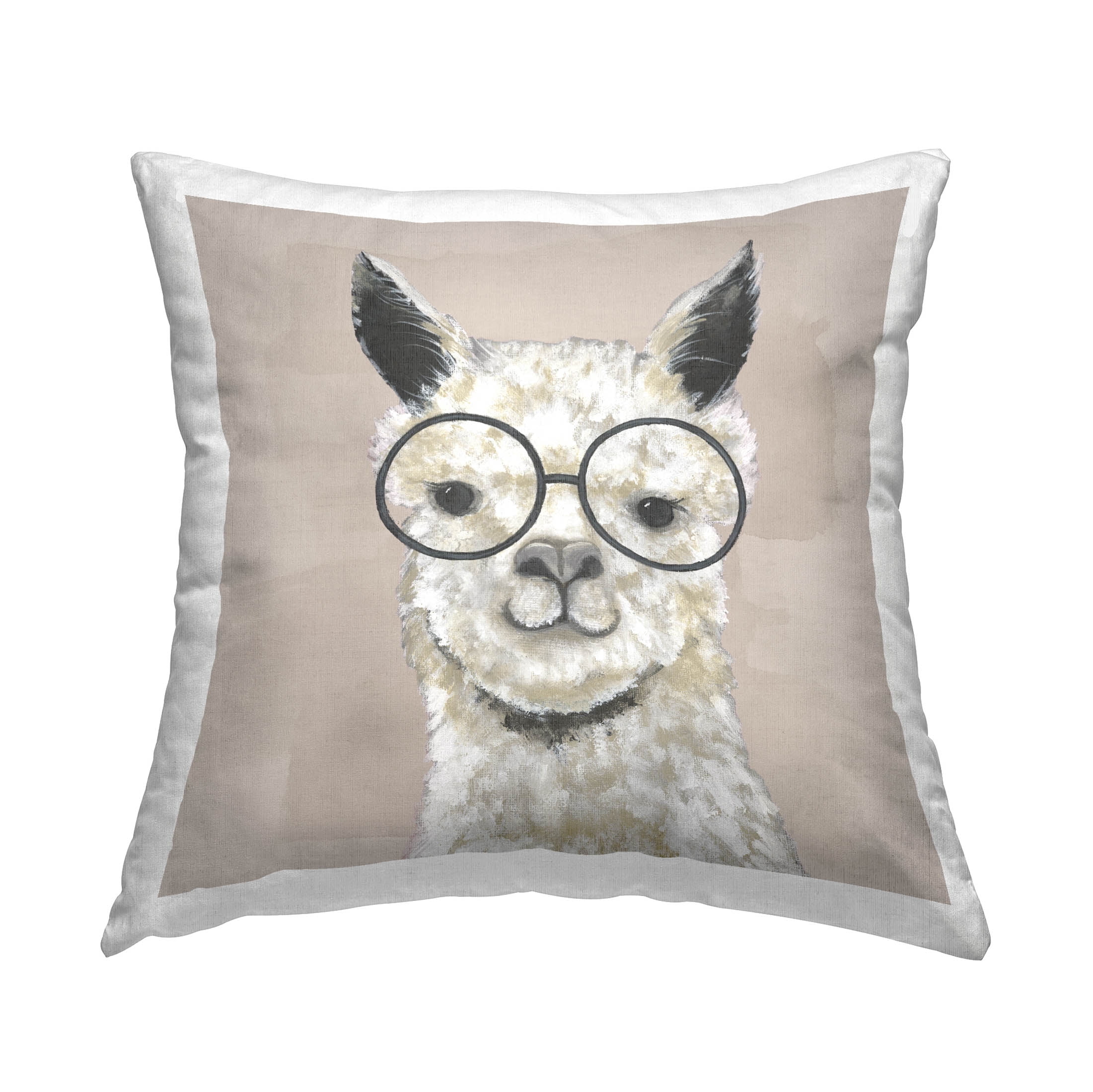 Stupell Industries Smiling Farm Alpaca Glasses Printed Throw Pillow Design by Tava Studios