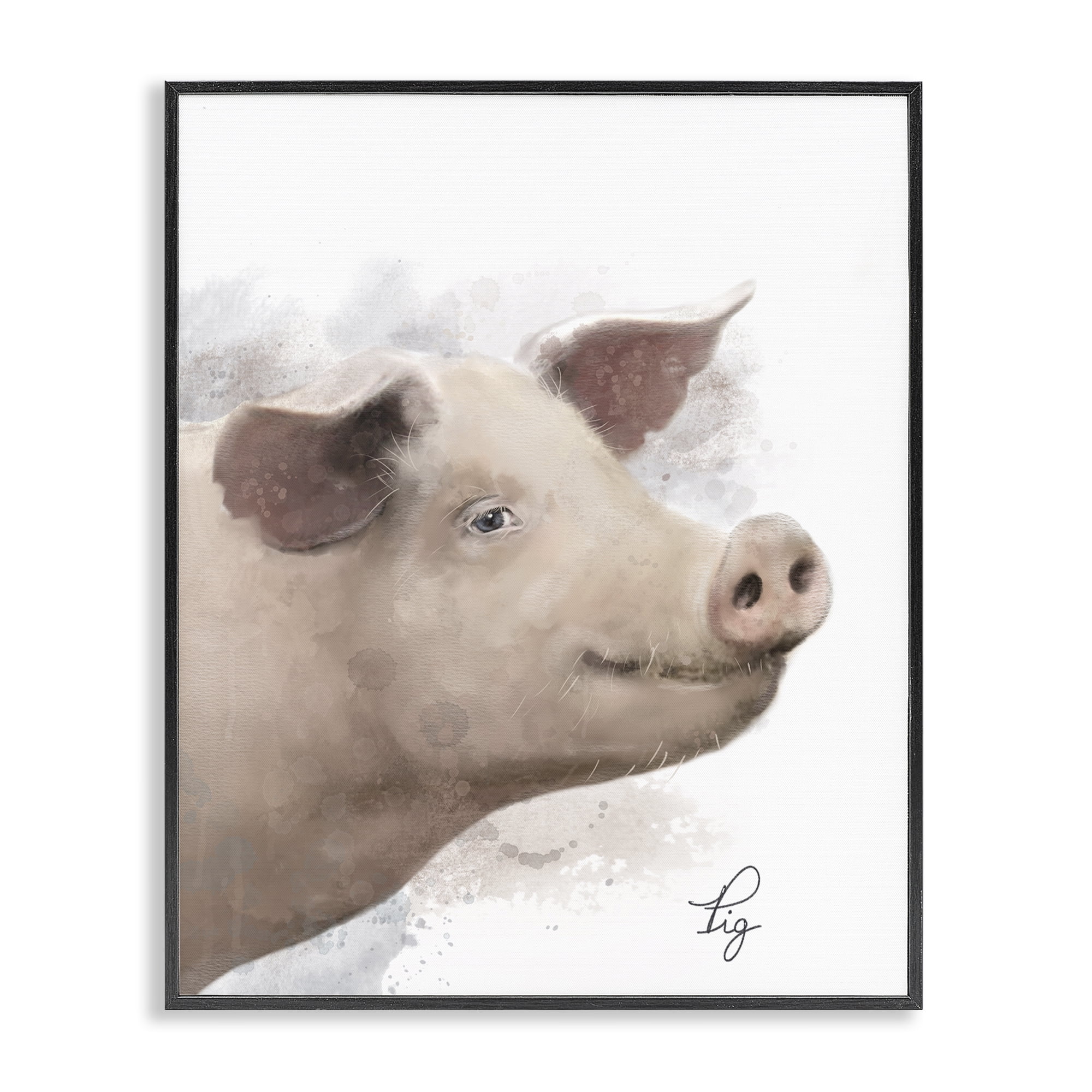 Stupell Industries Smiling Farm Pig Animals Painting Black Framed Art Print Wall Art, 24 x 30