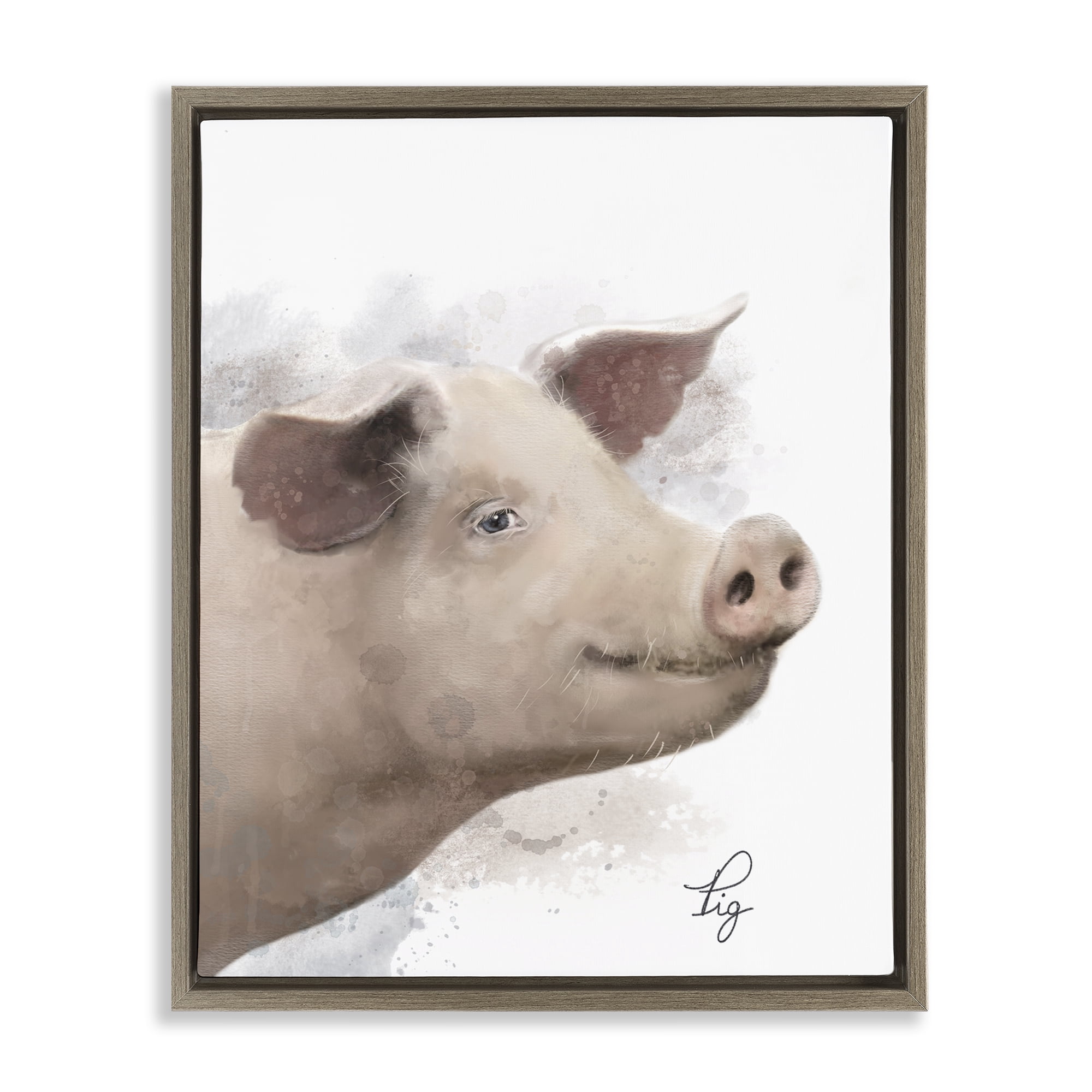 Stupell Industries Smiling Farm Pig Animals Painting Brown Floater Framed Canvas Art Print Wall Art, 25 x 31
