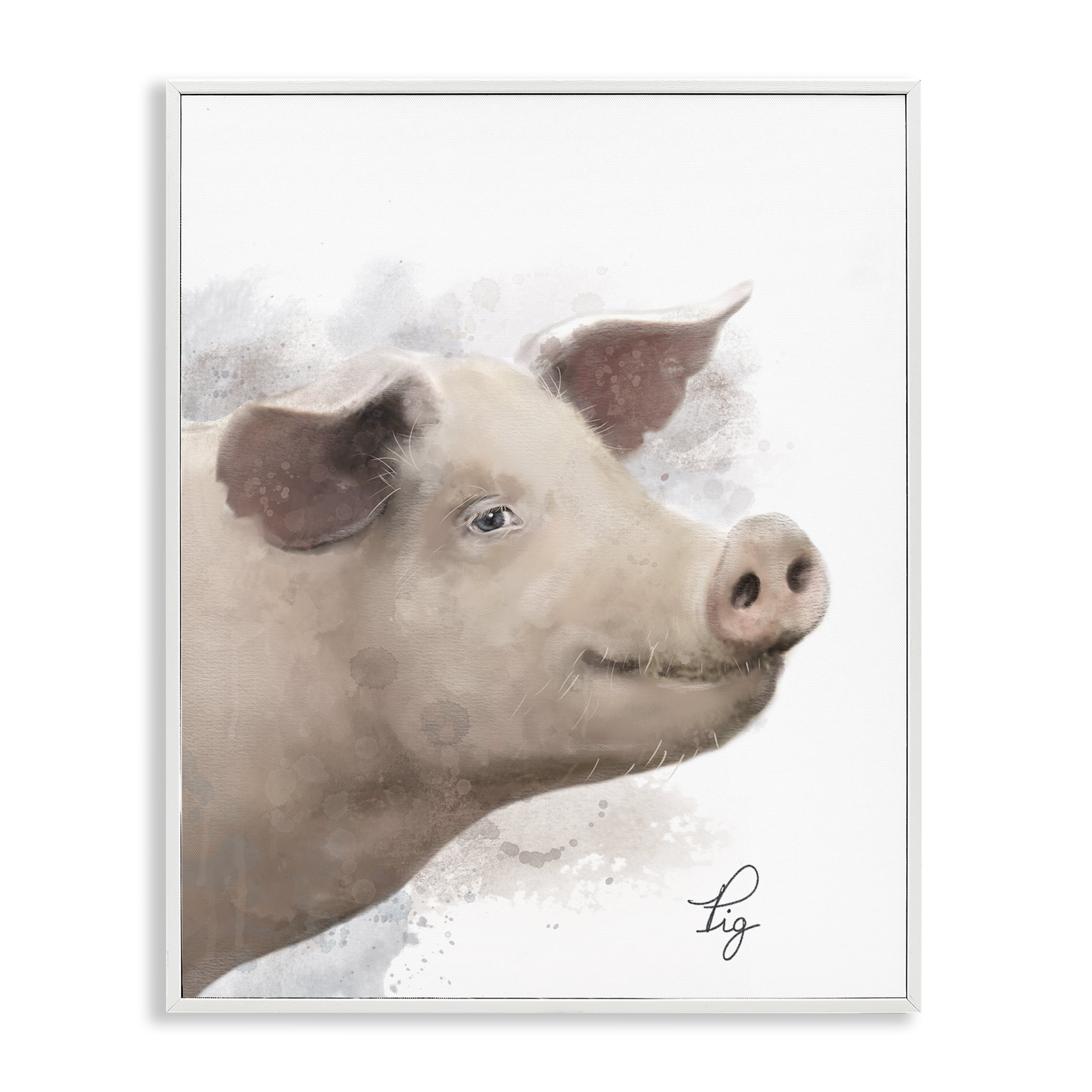 Stupell Industries Smiling Farm Pig Animals Painting White Framed Art Print Wall Art, 11 x 14