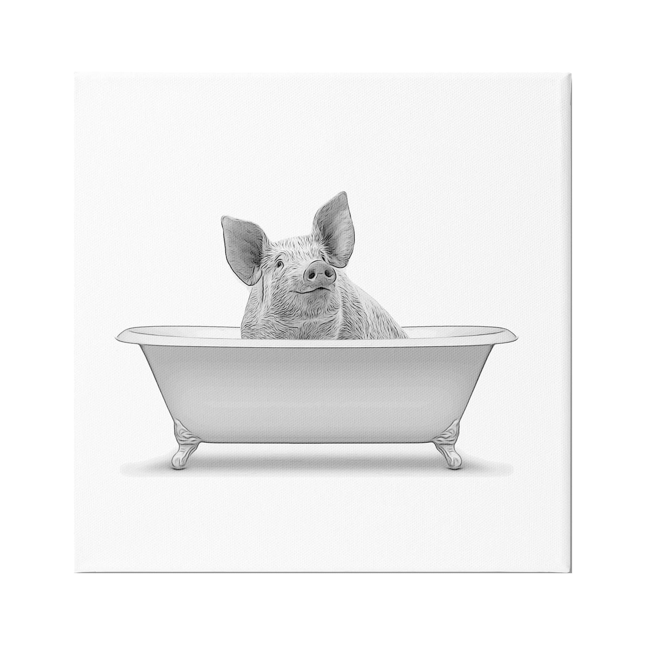 Stupell Industries Smiling Farm Pig Bathroom Tub Graphic Art Gallery Wrapped Canvas Print Wall Art, Design by Annalisa Latella