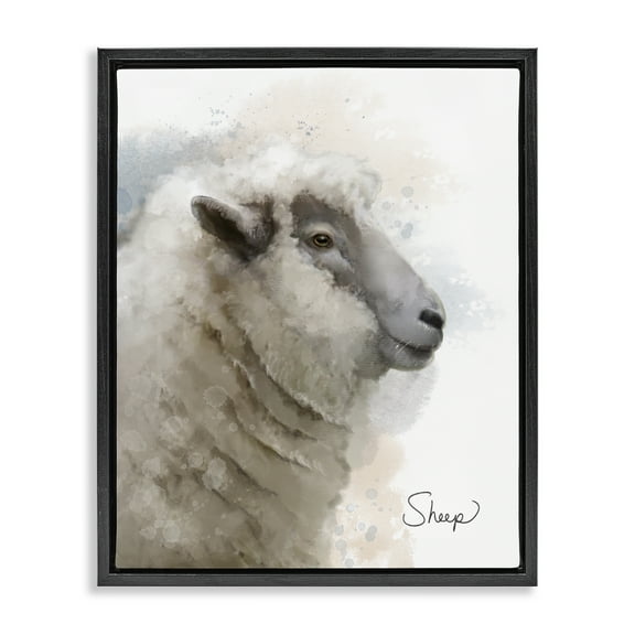 Stupell Industries Smiling Farm Sheep Animals Painting Black Floater Framed Canvas Art Print Wall Art, 17 x 21