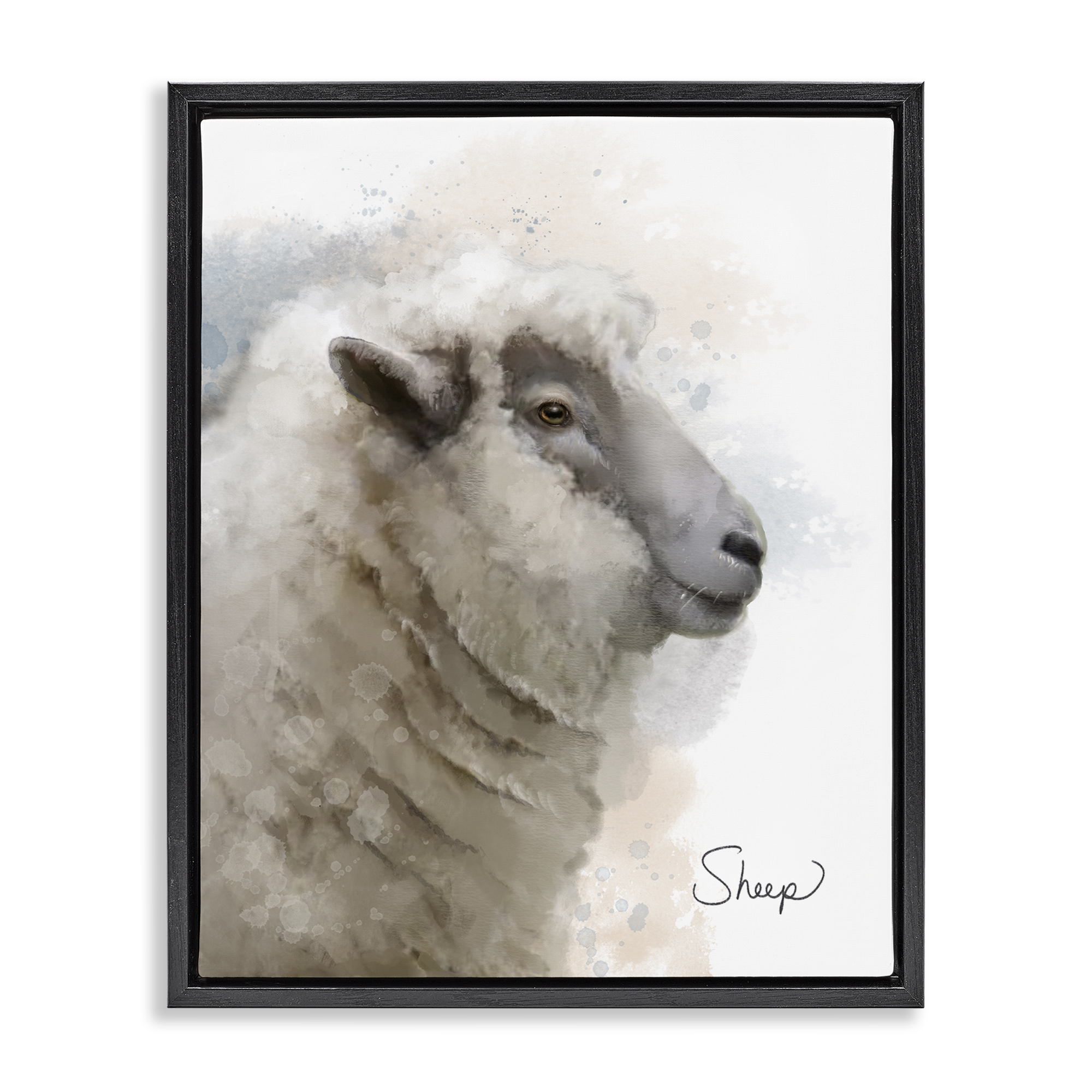 Stupell Industries Smiling Farm Sheep Animals Painting Black Floater Framed Canvas Art Print Wall Art, 25 x 31