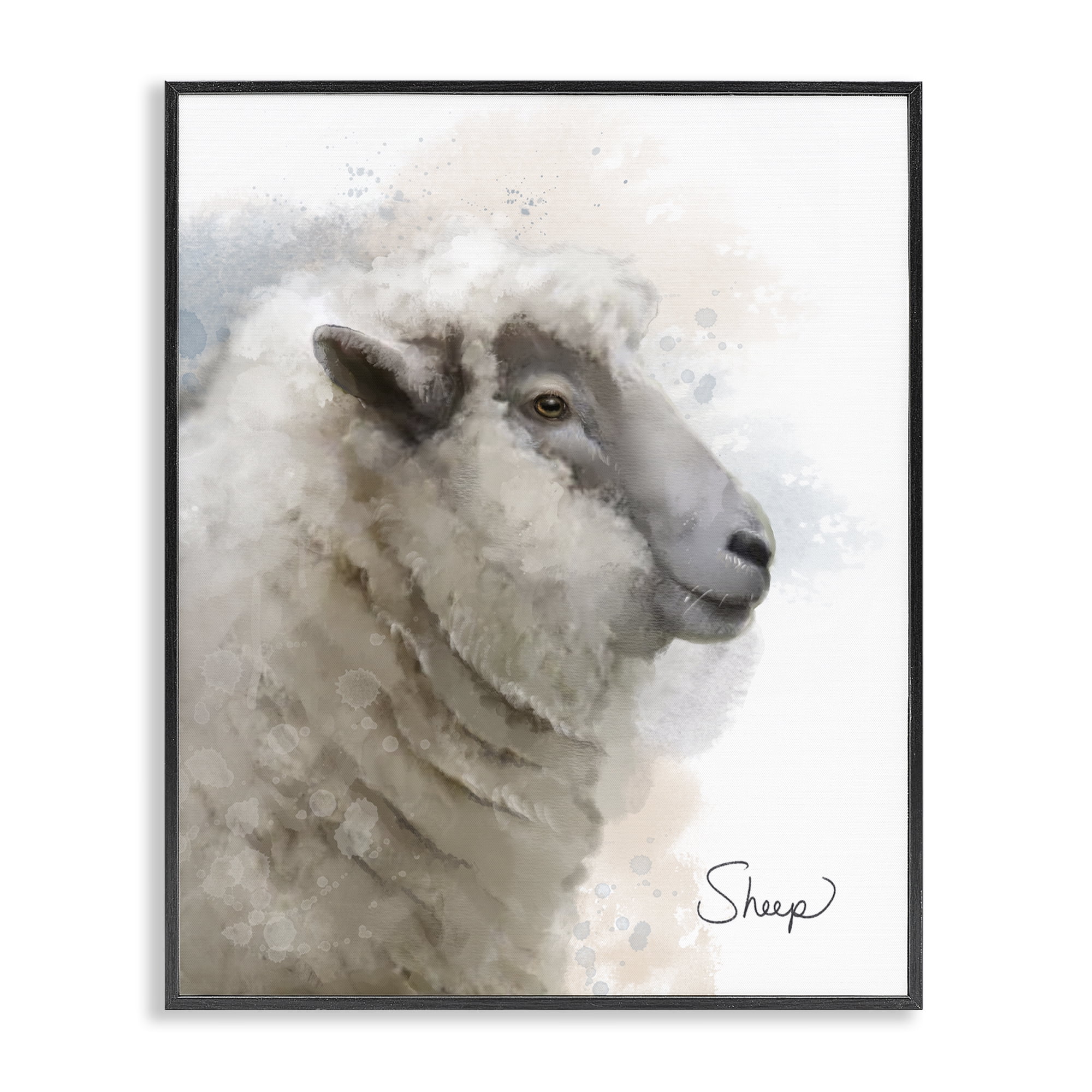 Stupell Industries Smiling Farm Sheep Animals Painting Black Framed Art Print Wall Art, 16 x 20