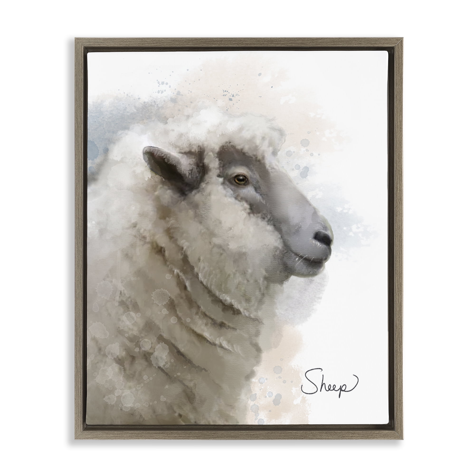 Stupell Industries Smiling Farm Sheep Animals Painting Brown Floater Framed Canvas Art Print Wall Art, 25 x 31