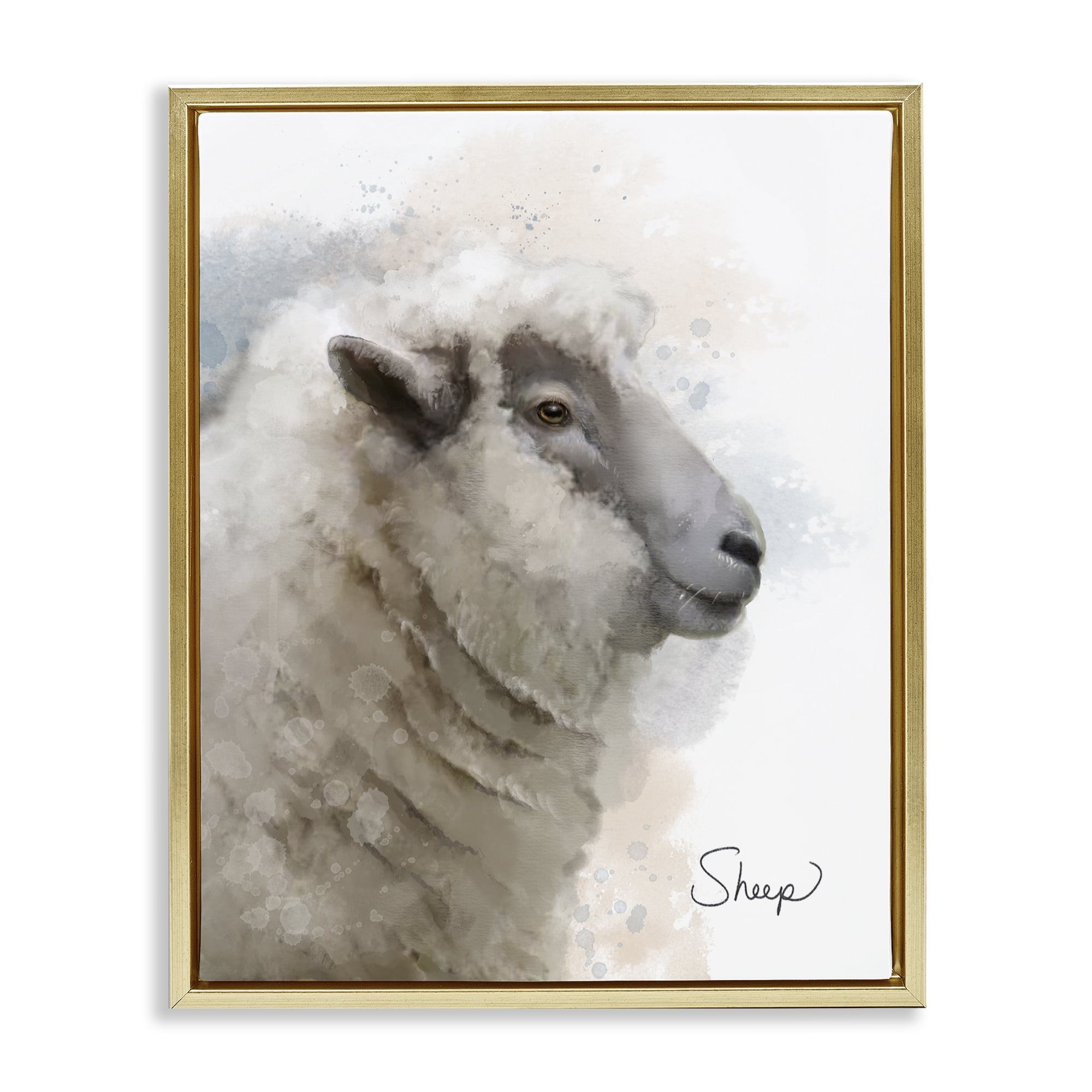 Stupell Industries Smiling Farm Sheep Animals Painting Gold Floater Framed Canvas Art Print Wall Art, 25 x 31
