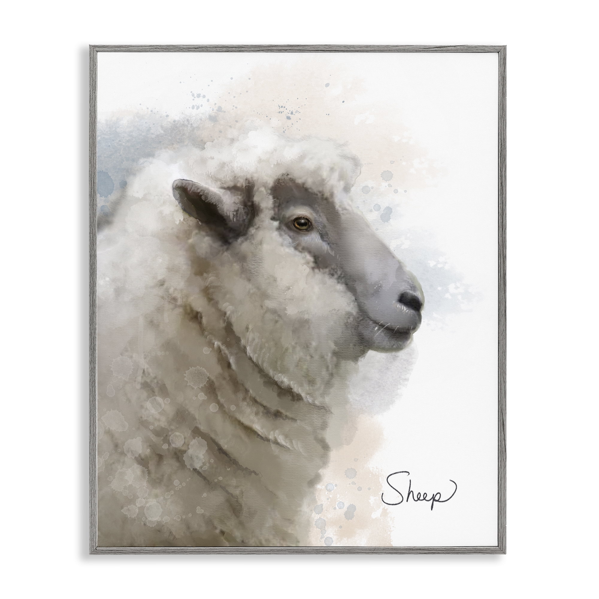 Stupell Industries Smiling Farm Sheep Animals Painting Gray Framed Art Print Wall Art, 24 x 30
