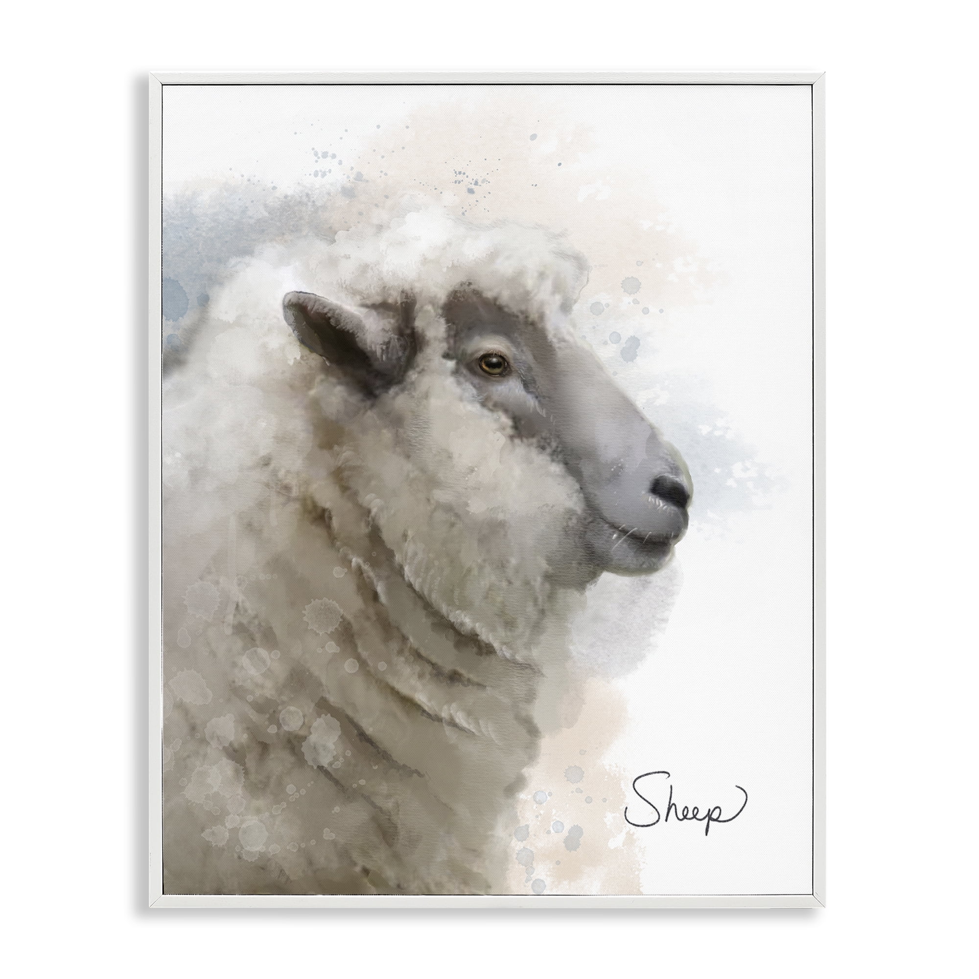 Stupell Industries Smiling Farm Sheep Animals Painting White Framed Art Print Wall Art, 16 x 20
