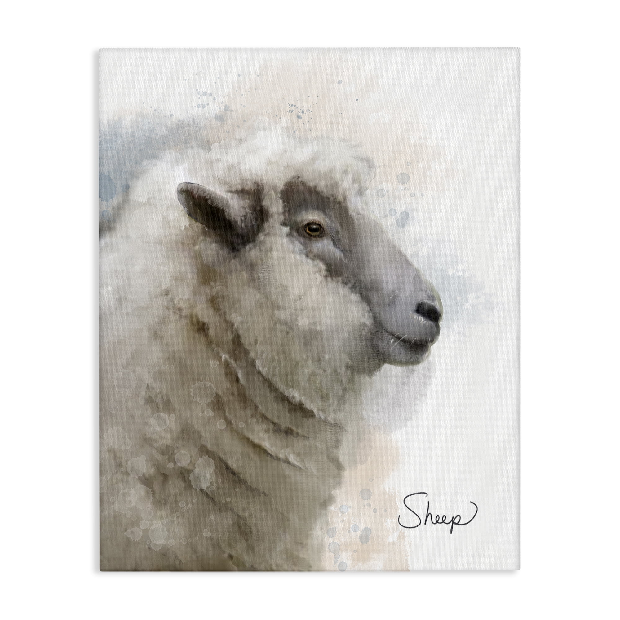 Stupell Industries Smiling Farm Sheep Animals Painting Wrapped Canvas Art Print Wall Art, 36 x 48