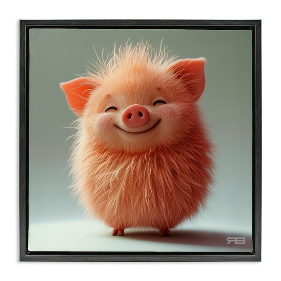 Stupell Industries Smiling Fluffy Piglet Animals Painting Black Floater Framed Canvas Art Print Wall Art, 18 x 18