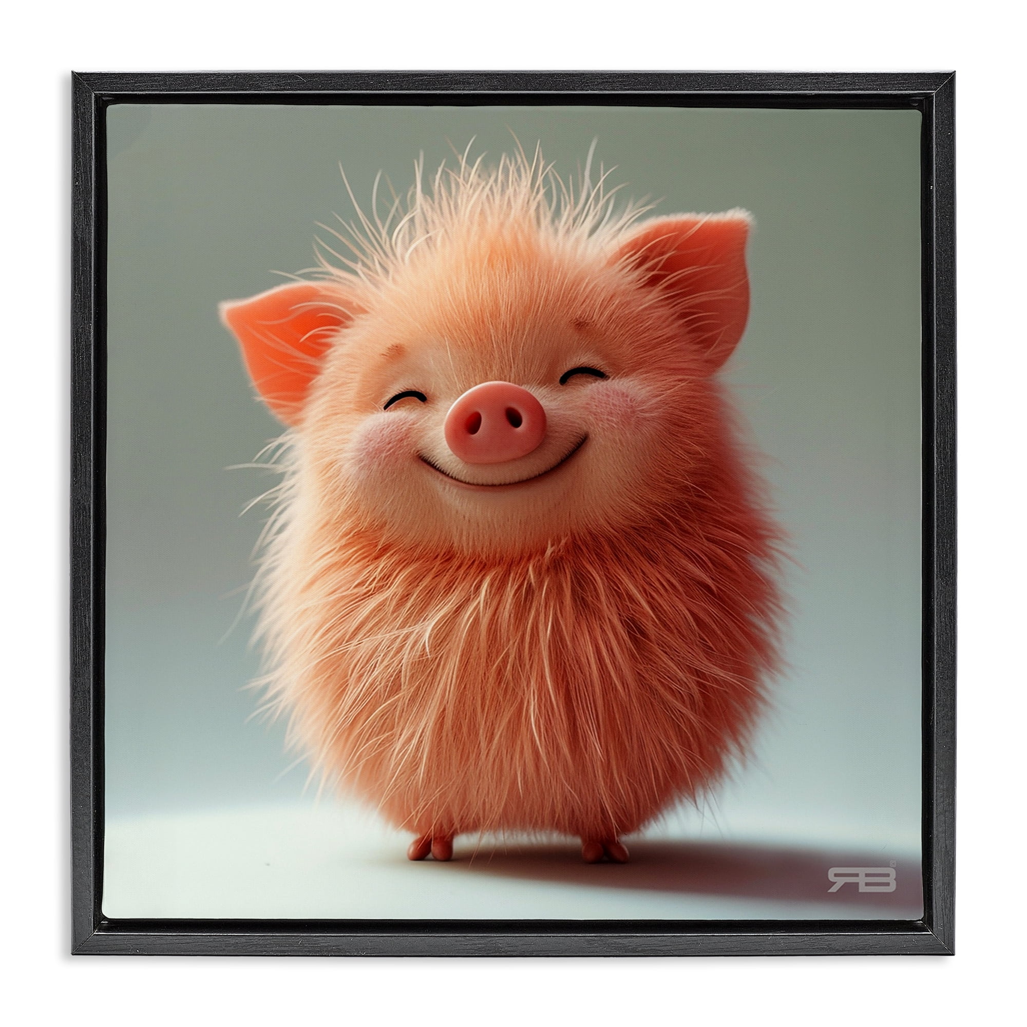 Stupell Industries Smiling Fluffy Piglet Animals Painting Black Floater Framed Canvas Art Print Wall Art, 25 x 25