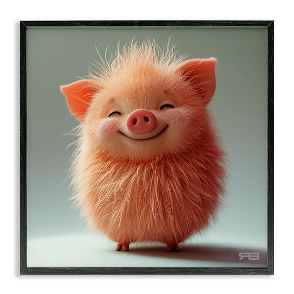 Stupell Industries Smiling Fluffy Piglet Animals Painting Black Framed Art Print Wall Art, 12 x 12