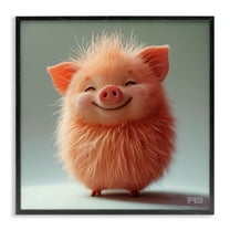 Stupell Industries Smiling Fluffy Piglet Animals Painting Black Framed Art Print Wall Art, 12 x 12
