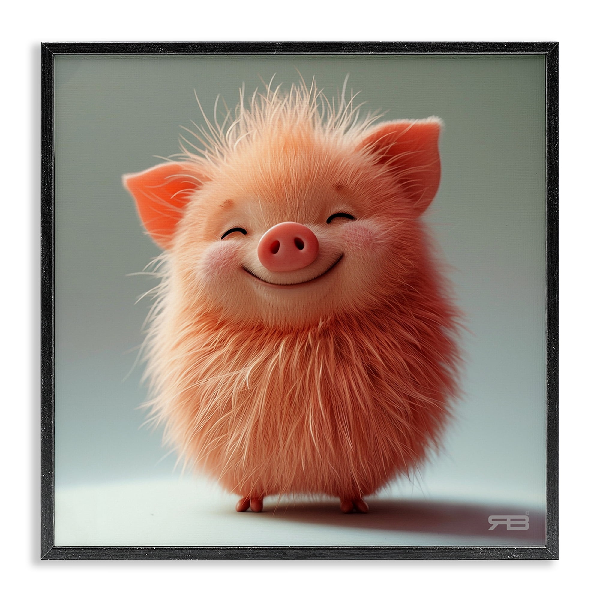 Stupell Industries Smiling Fluffy Piglet Animals Painting Black Framed Art Print Wall Art, 17 x 17