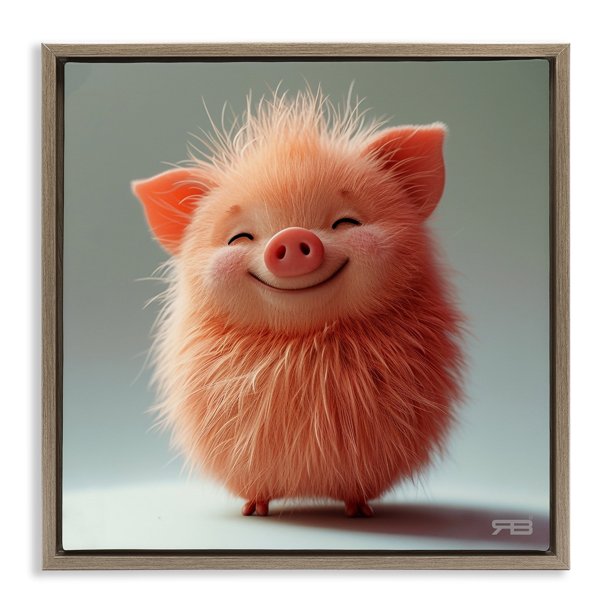 Stupell Industries Smiling Fluffy Piglet Animals Painting Brown Floater Framed Canvas Art Print Wall Art, 18 x 18