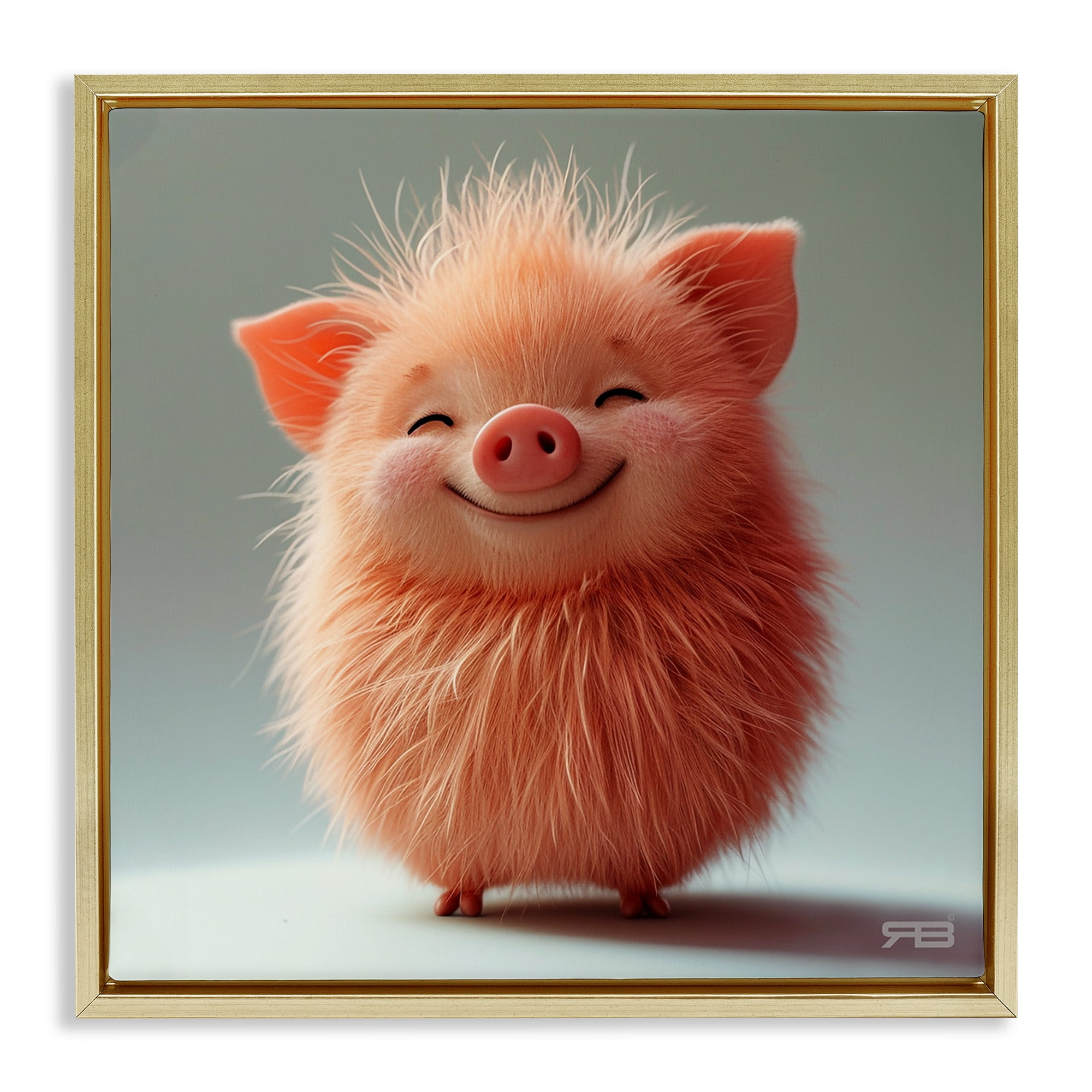 Stupell Industries Smiling Fluffy Piglet Animals Painting Gold Floater Framed Canvas Art Print Wall Art, 18 x 18