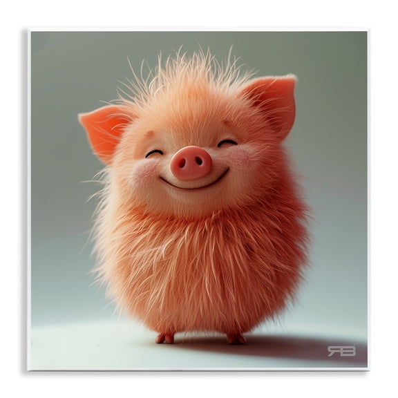 Stupell Industries Smiling Fluffy Piglet Animals Painting Unframed Art Print Wall Art, 12 x 12