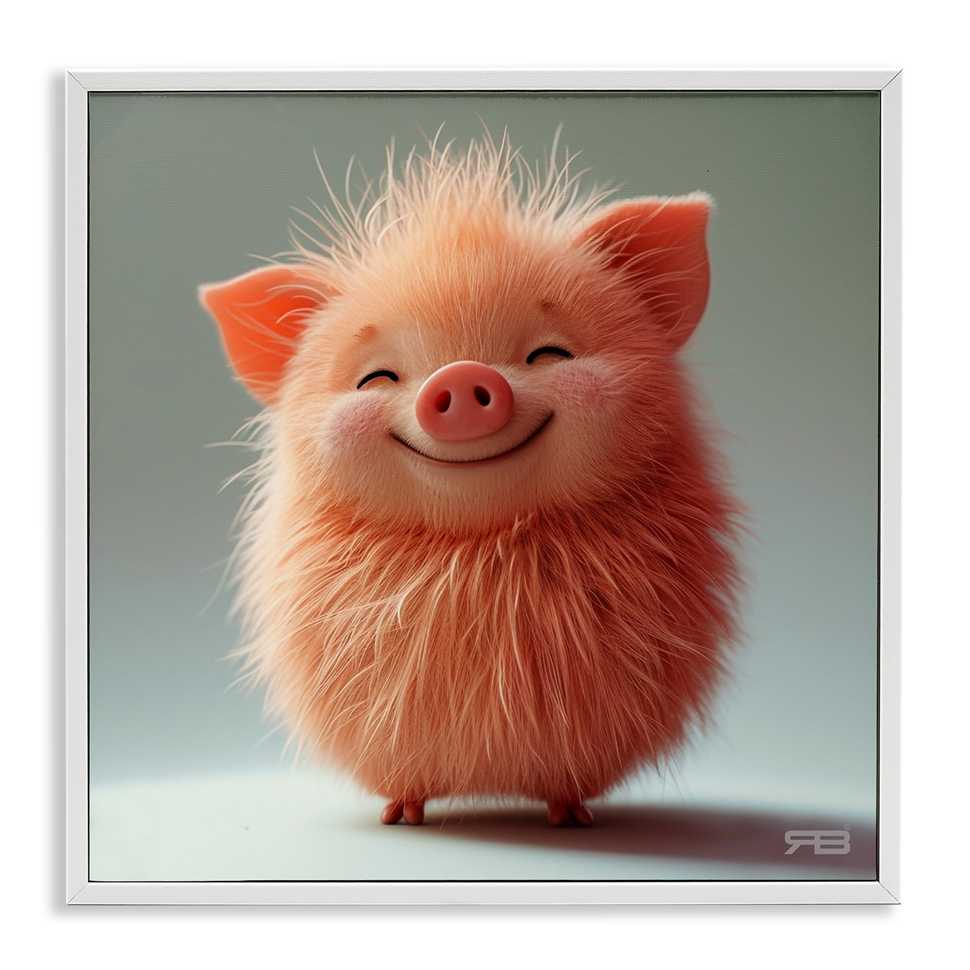 Stupell Industries Smiling Fluffy Piglet Animals Painting White Framed Art Print Wall Art, 17 x 17