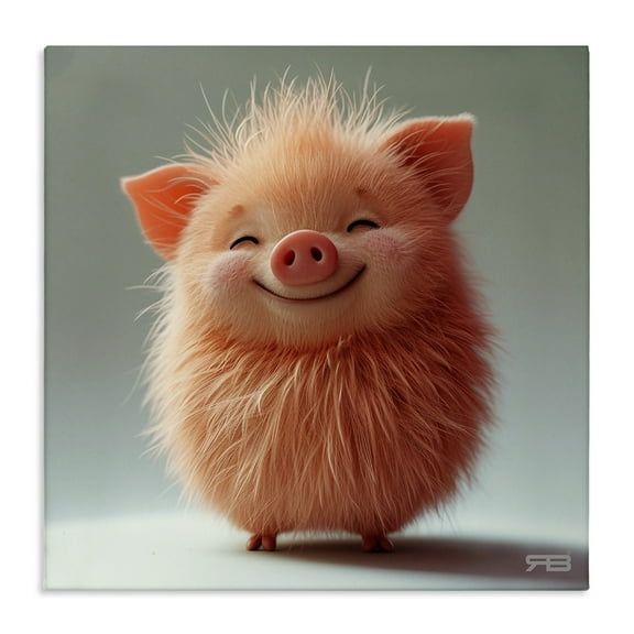 Stupell Industries Smiling Fluffy Piglet Animals Painting Wrapped Canvas Art Print Wall Art, 17 x 17