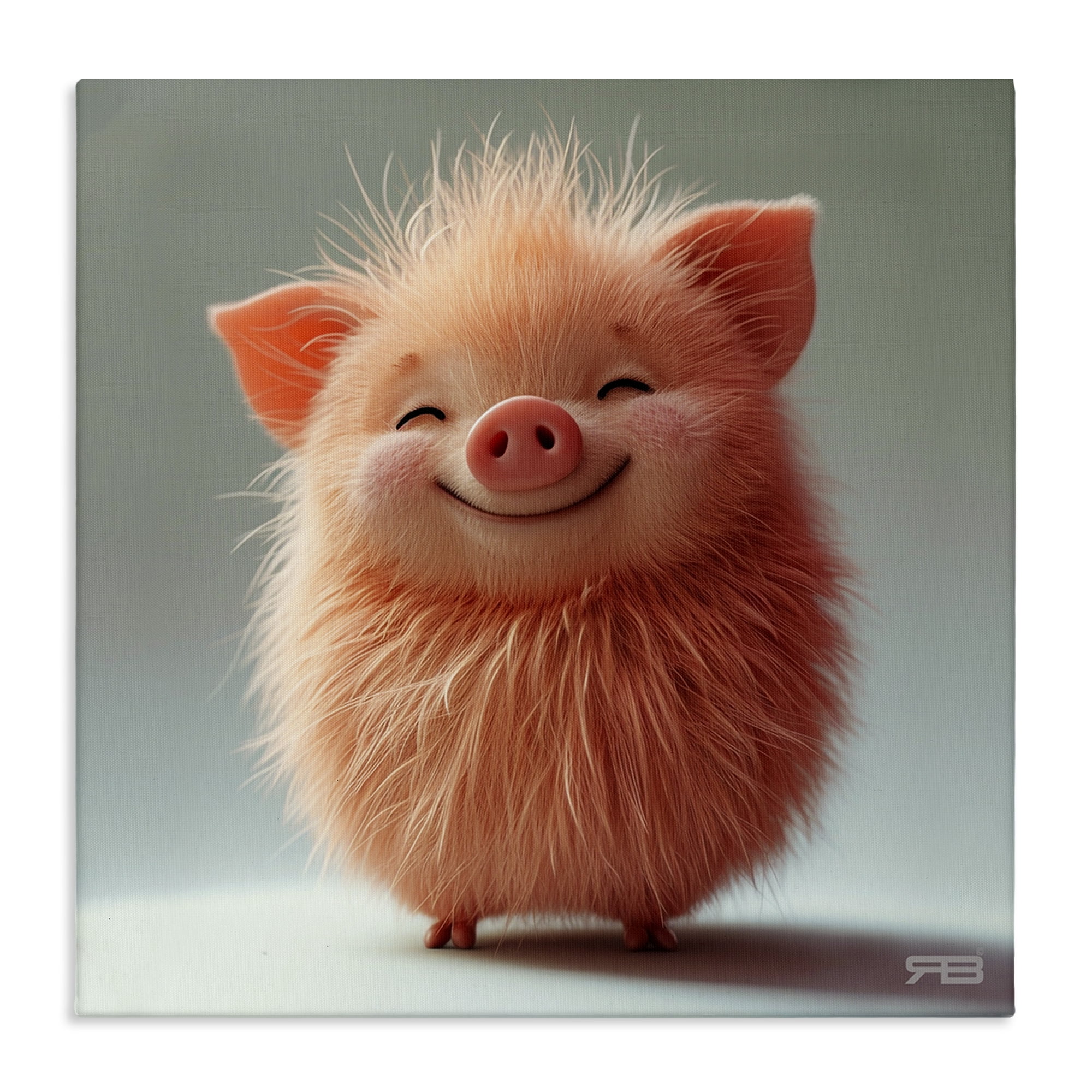 Stupell Industries Smiling Fluffy Piglet Animals Painting Wrapped Canvas Art Print Wall Art, 30 x 30