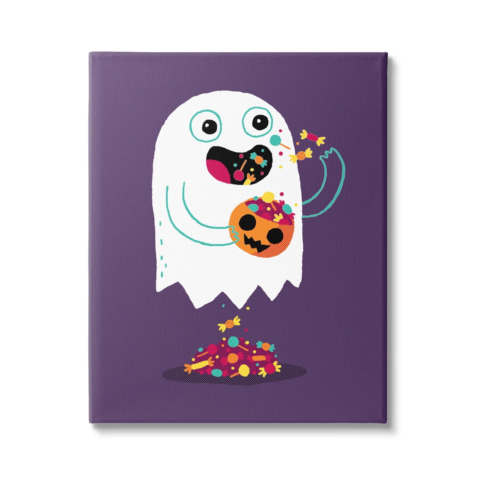 Stupell Industries Smiling Ghost Eating Halloween Candy Carved Pumpkin Canvas Wall Art, 24 x 30, Design by Michael Buxton