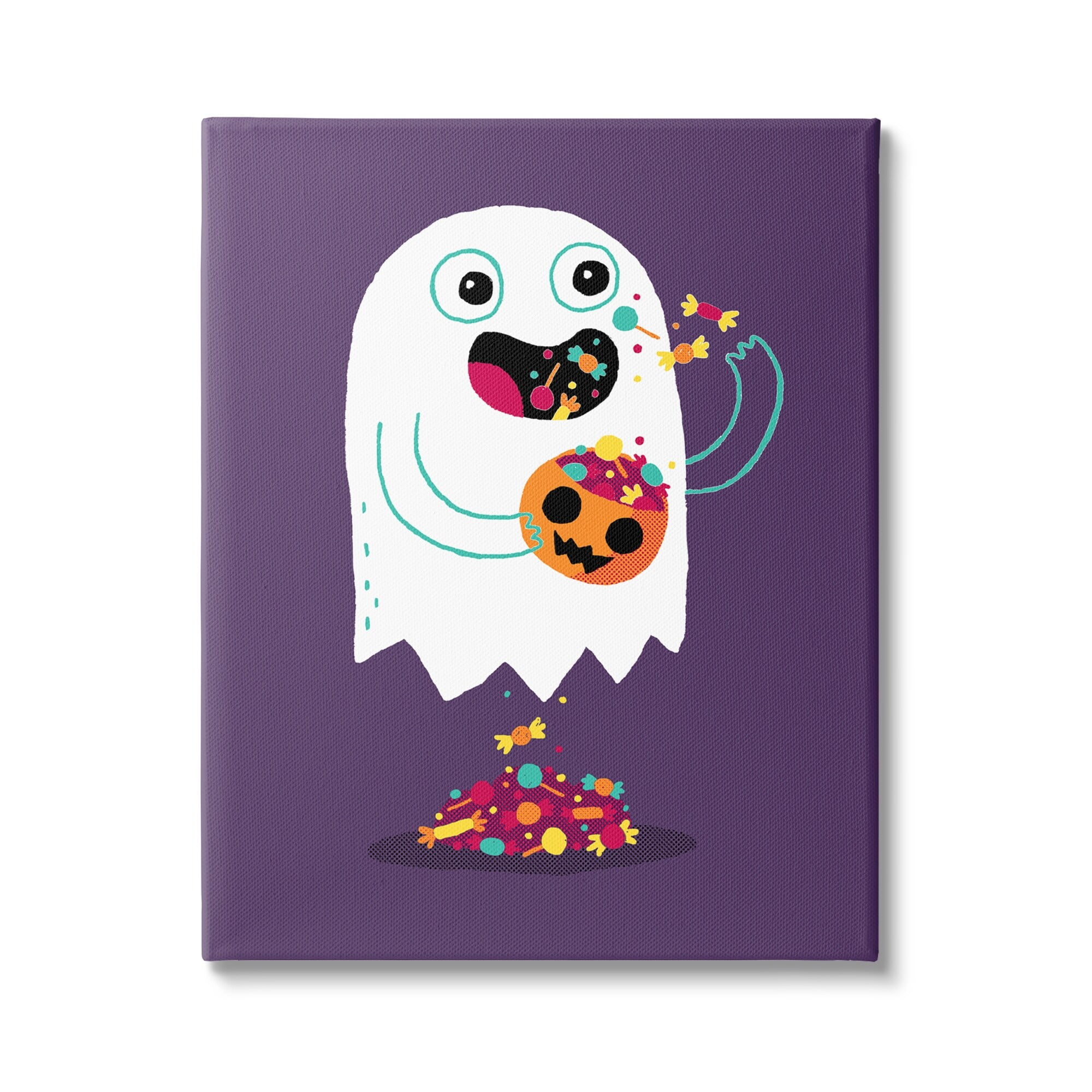 Stupell Industries Smiling Ghost Eating Halloween Candy Carved Pumpkin Canvas Wall Art, 30 x 40, Design by Michael Buxton