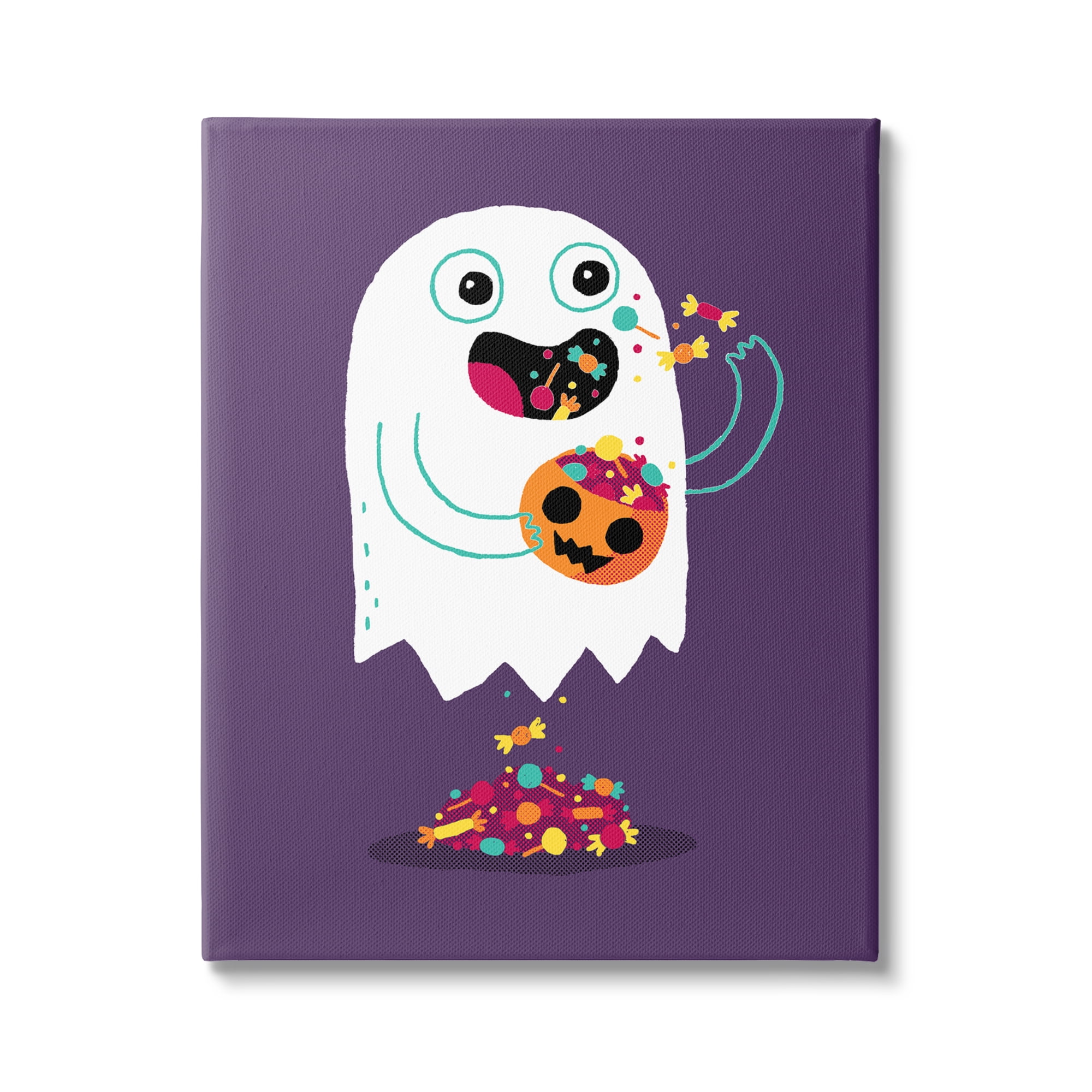 Stupell Industries Smiling Ghost Eating Halloween Candy Carved Pumpkin Canvas Wall Art, 36 x 48, Design by Michael Buxton