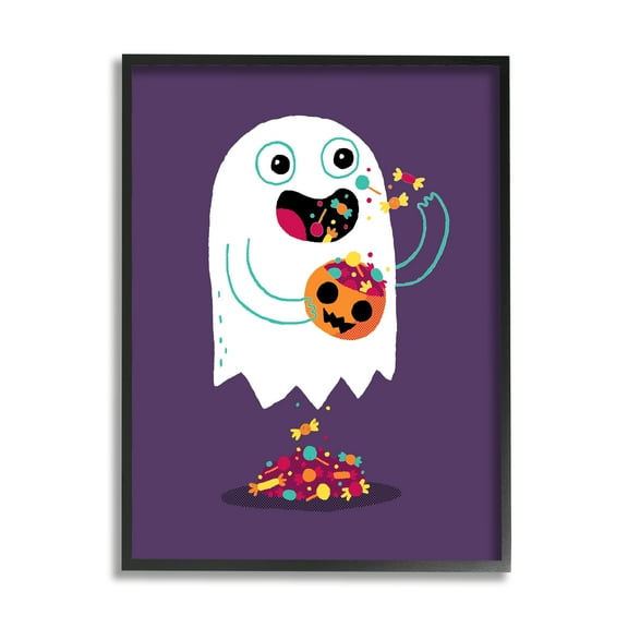Stupell Industries Smiling Ghost Eating Halloween Candy Carved Pumpkin Framed Wall Art, 16 x 20, Design by Michael Buxton