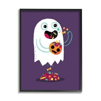 Stupell Industries Smiling Ghost Eating Halloween Candy Carved Pumpkin Framed Wall Art, 16 x 20, Design by Michael Buxton