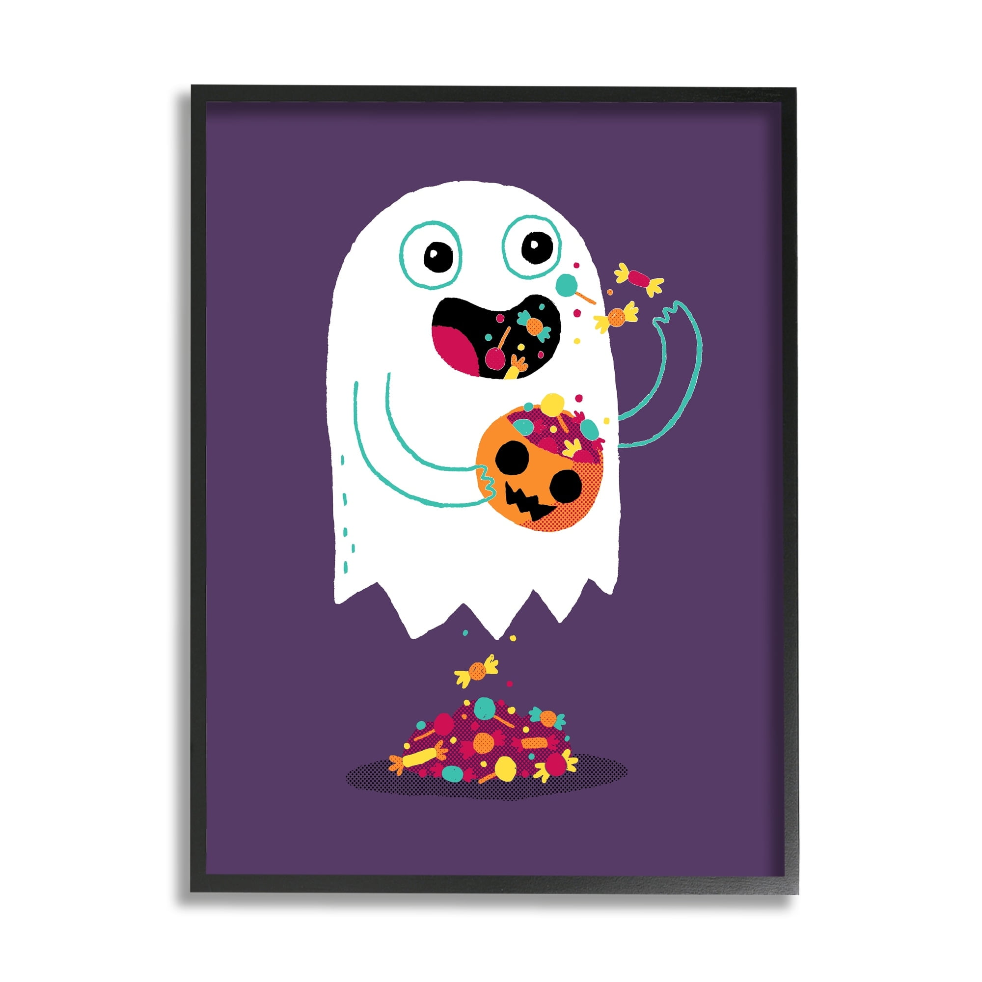 Stupell Industries Smiling Ghost Eating Halloween Candy Carved Pumpkin Framed Wall Art, 24 x 30, Design by Michael Buxton