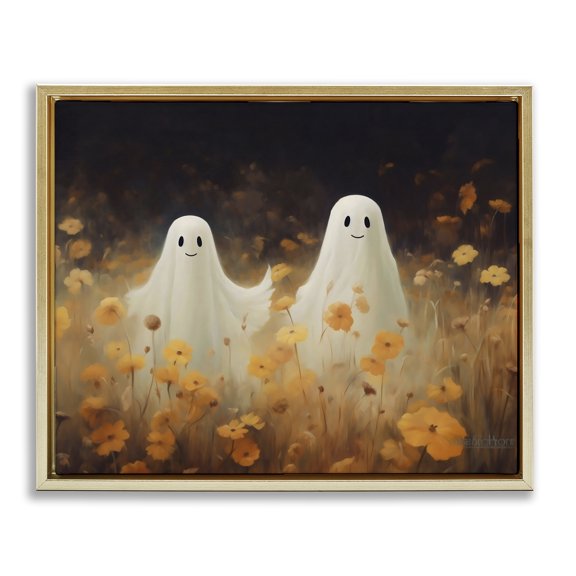 Smiling Ghosts in Poppy Field Gold Floating Frame Canvas Art, 21 x 17, Made In USA