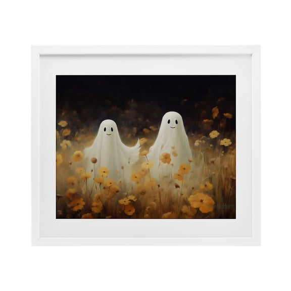 Smiling Ghosts in Poppy Field White Framed Print Under Glass, 21 x 17, Made In USA