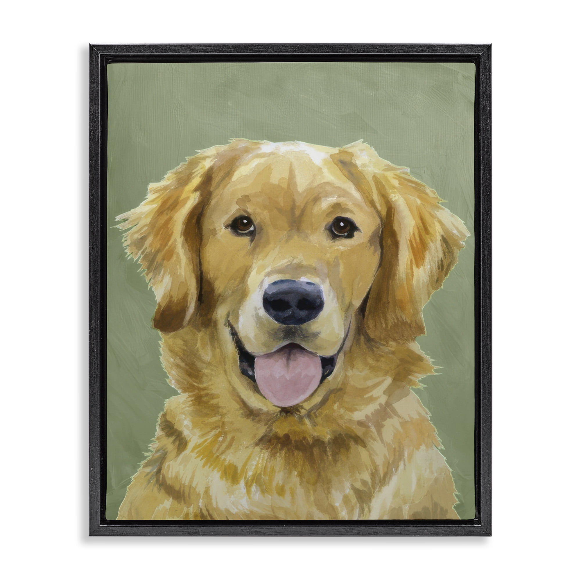 Stupell Industries Smiling Golden Retriever Portrait Black Framed Floater Canvas Wall Art, design by Lil' Rue