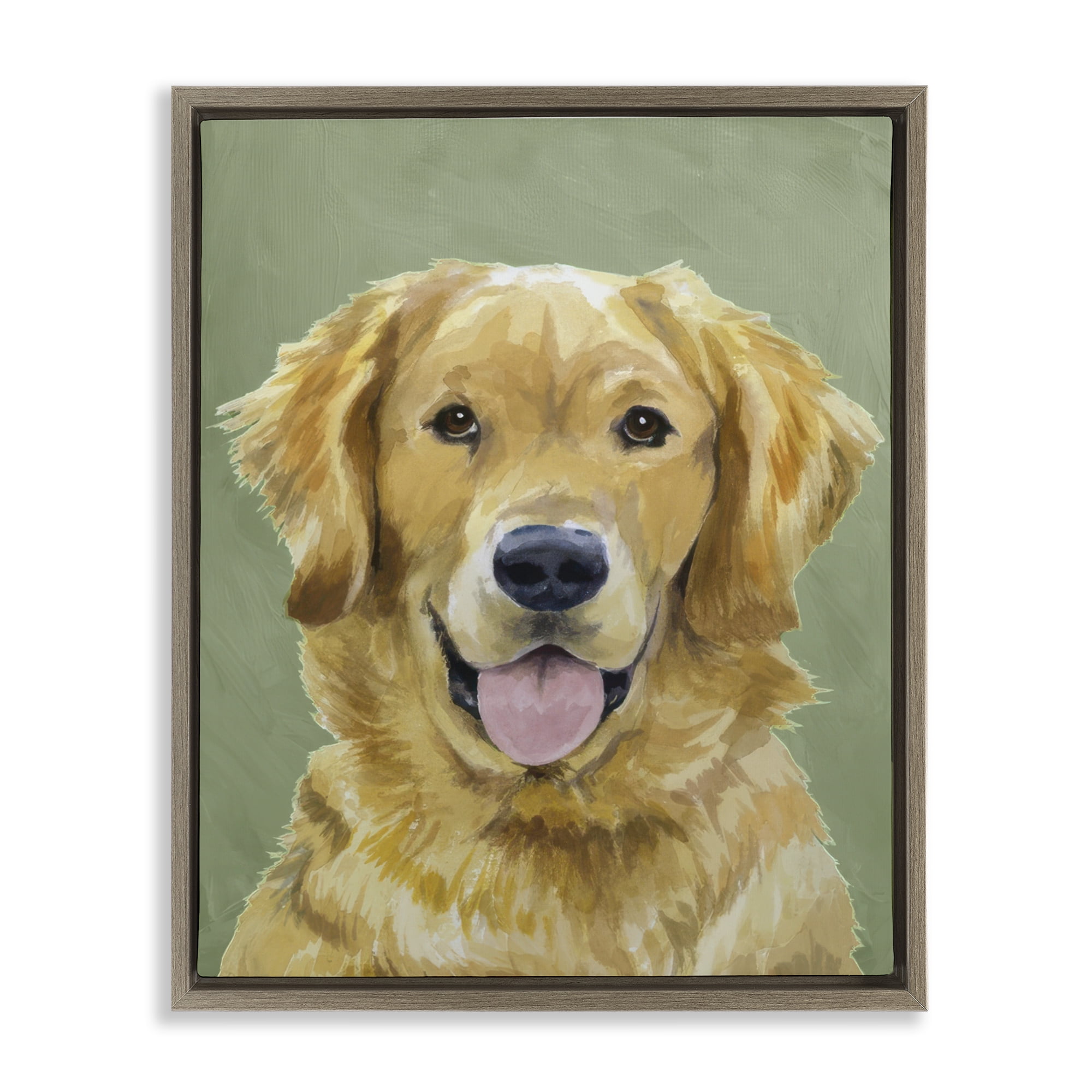 Stupell Industries Smiling Golden Retriever Portrait Brown Framed Floater Canvas Wall Art, design by Lil' Rue