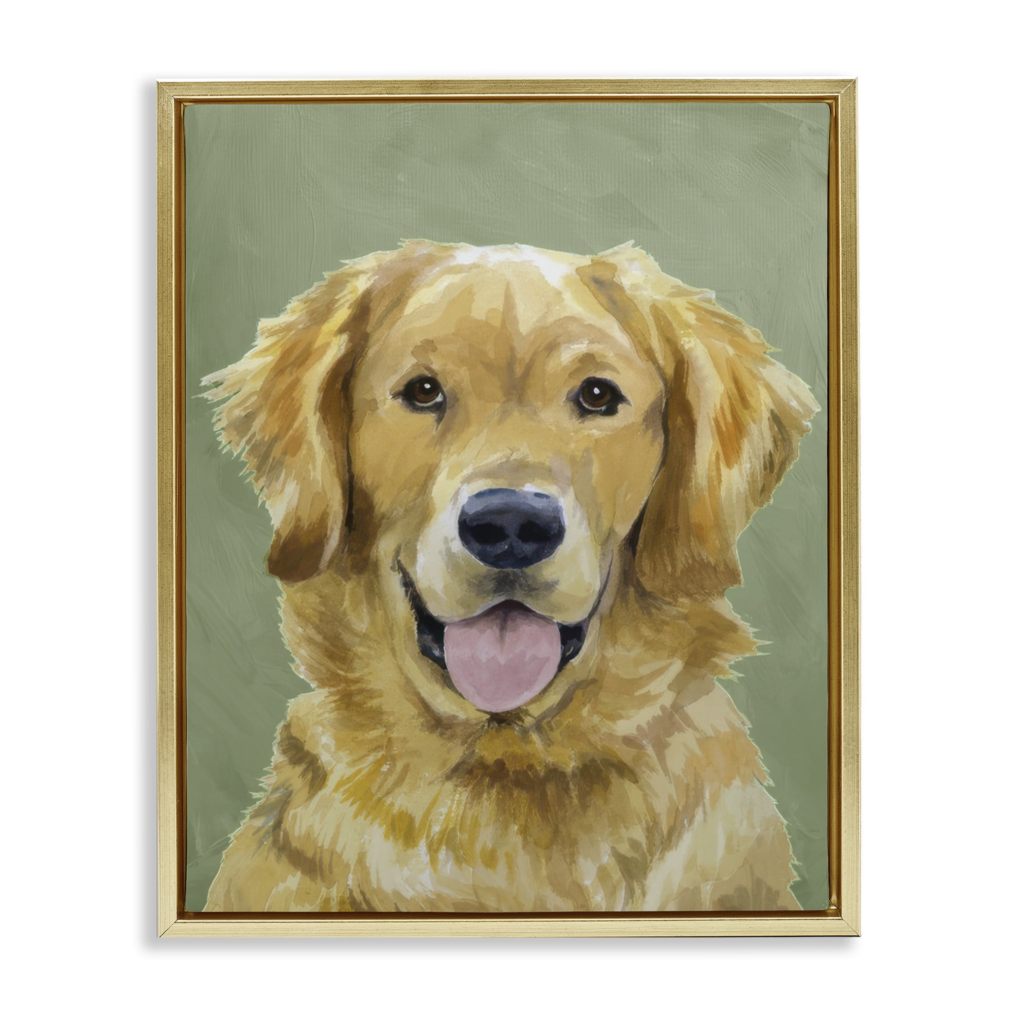 Stupell Industries Smiling Golden Retriever Portrait Gold Framed Floater Canvas Wall Art, design by Lil' Rue