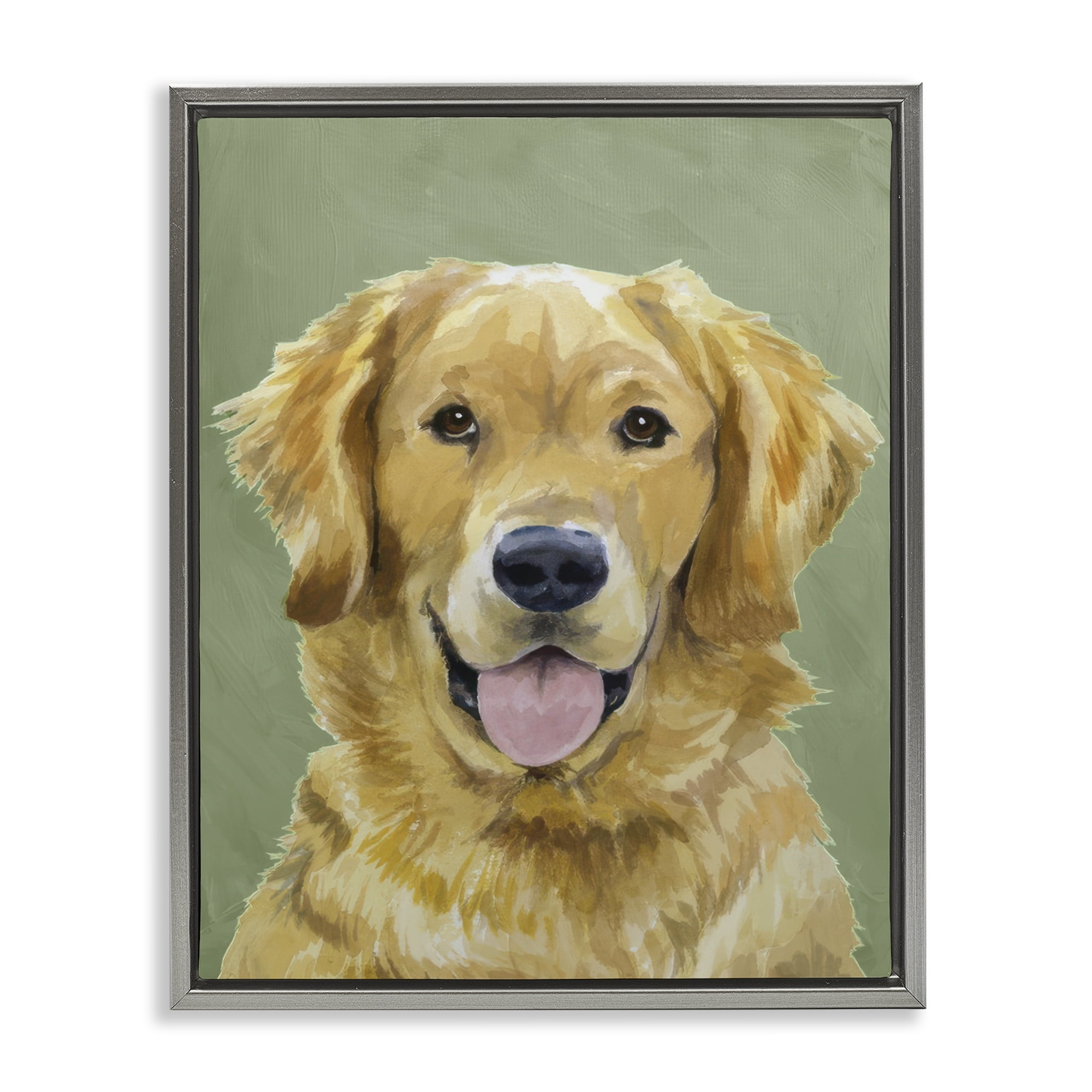 Stupell Industries Smiling Golden Retriever Portrait Gray Framed Floater Canvas Wall Art, design by Lil' Rue