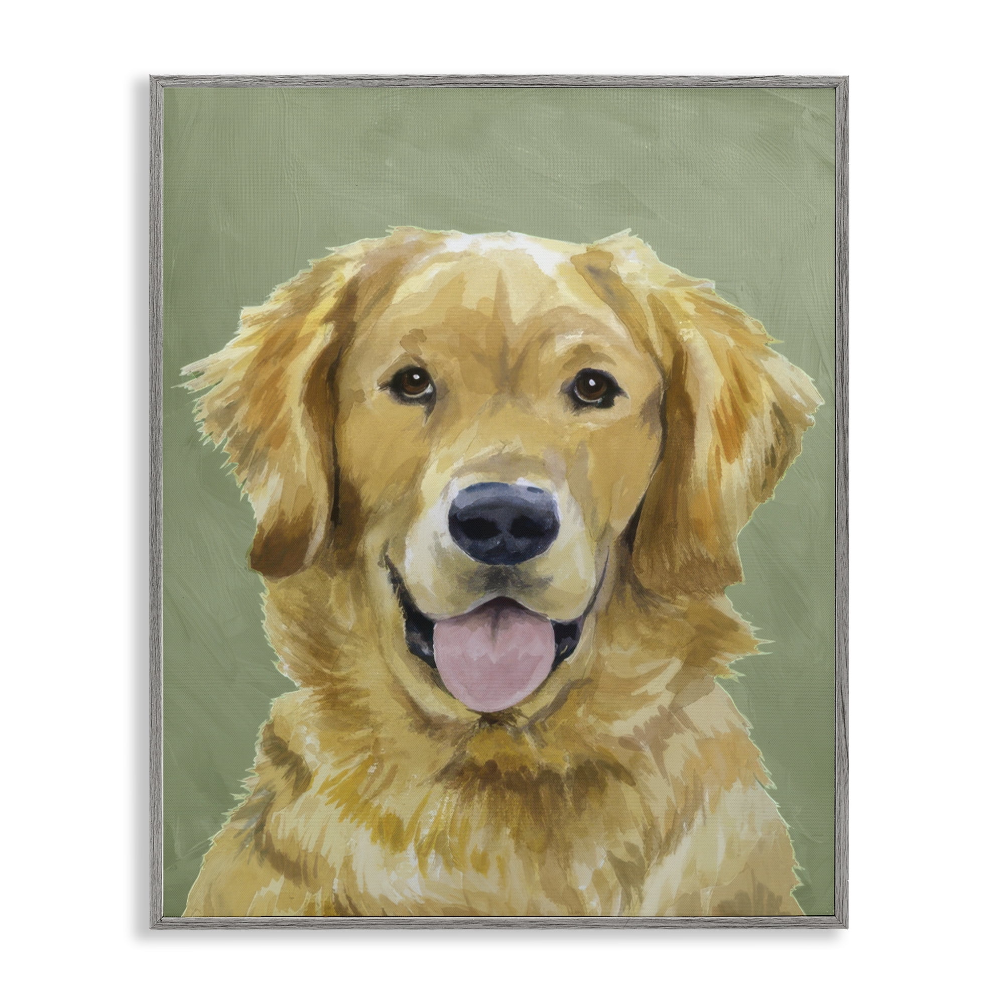 Stupell Industries Smiling Golden Retriever Portrait Gray Framed Giclee Art, design by Lil' Rue