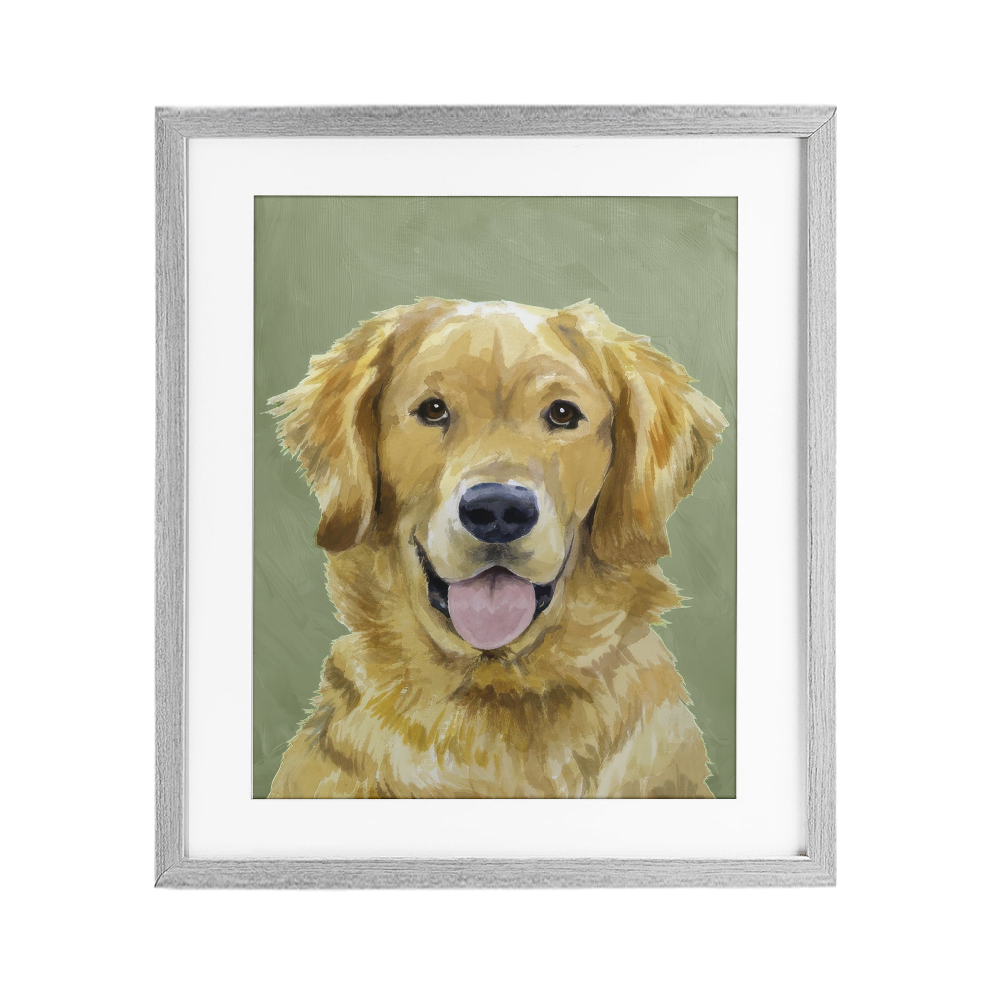 Stupell Industries Smiling Golden Retriever Portrait Gray Framed Print Under Glass, design by Lil' Rue