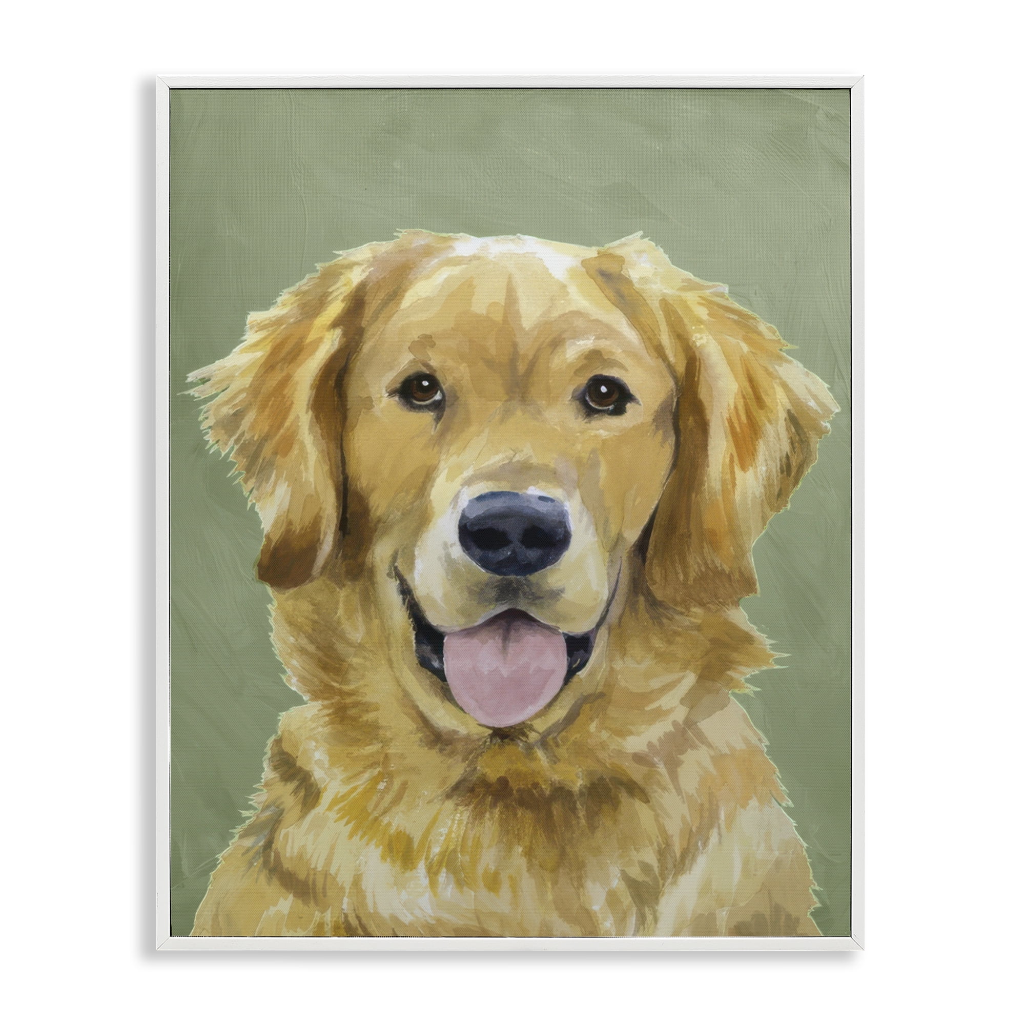 Stupell Industries Smiling Golden Retriever Portrait White Framed Giclee Art, design by Lil' Rue