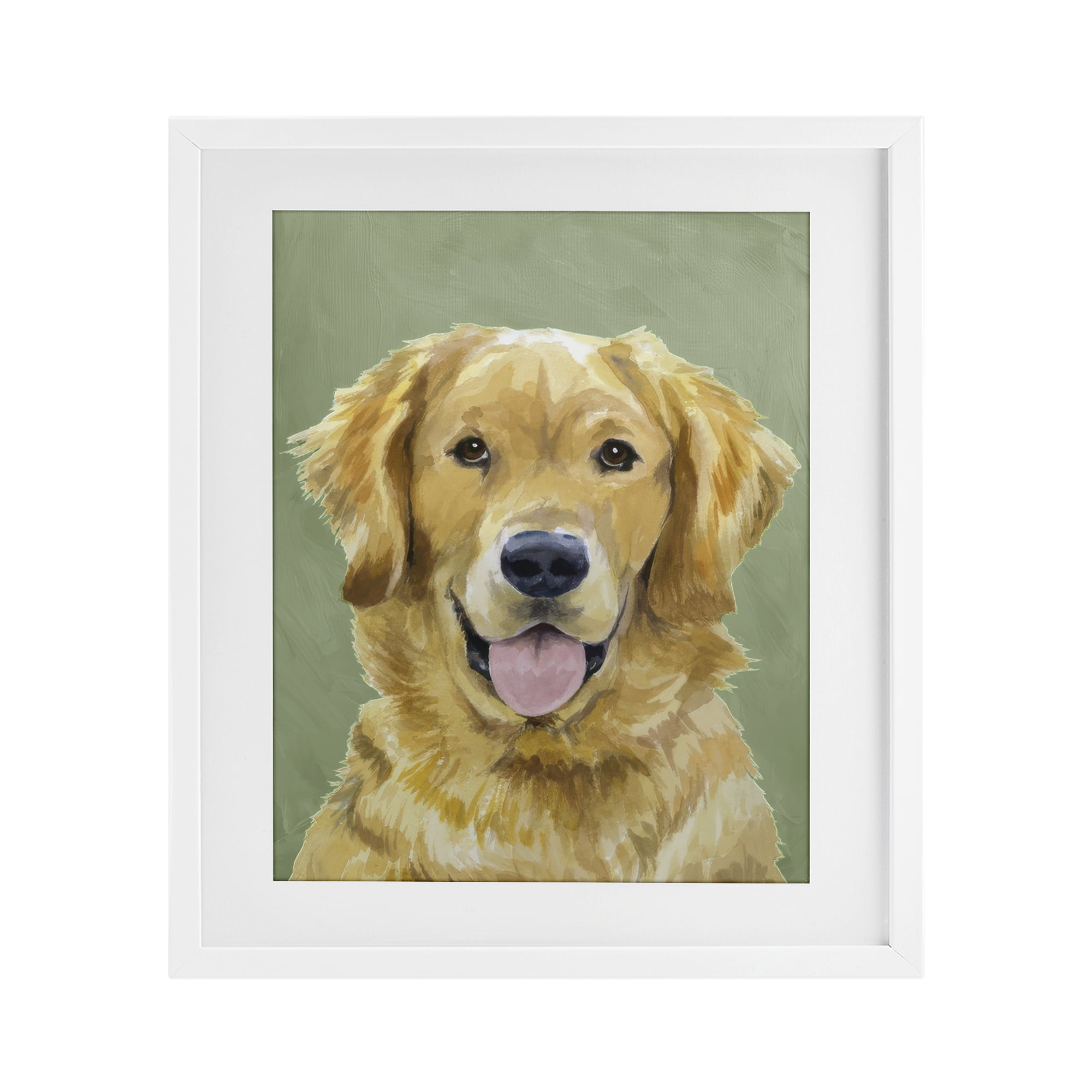 Stupell Industries Smiling Golden Retriever Portrait White Framed Print Under Glass, design by Lil' Rue