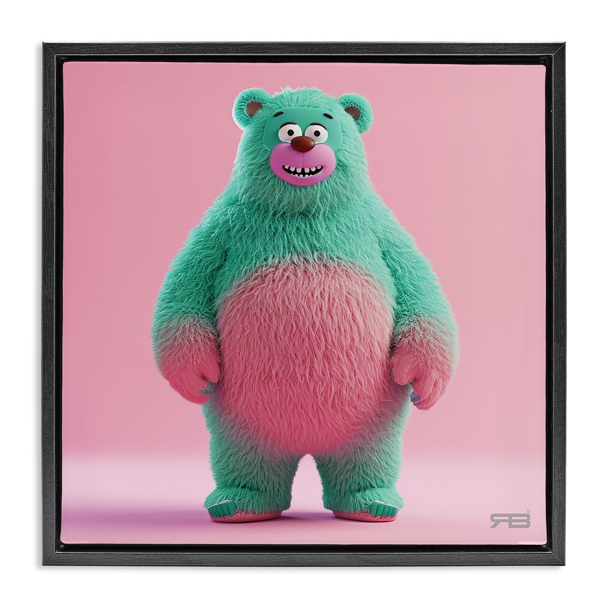 Stupell Industries Smiling Green Bear Animals Painting Black Floater Framed Canvas Art Print Wall Art, 18 x 18