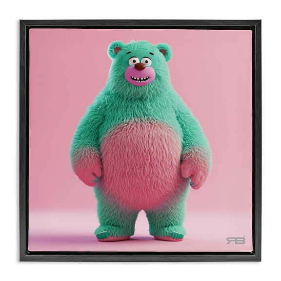 Stupell Industries Smiling Green Bear Animals Painting Black Floater Framed Canvas Art Print Wall Art, 18 x 18