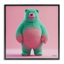 Stupell Industries Smiling Green Bear Animals Painting Black Framed Art Print Wall Art, 12 x 12