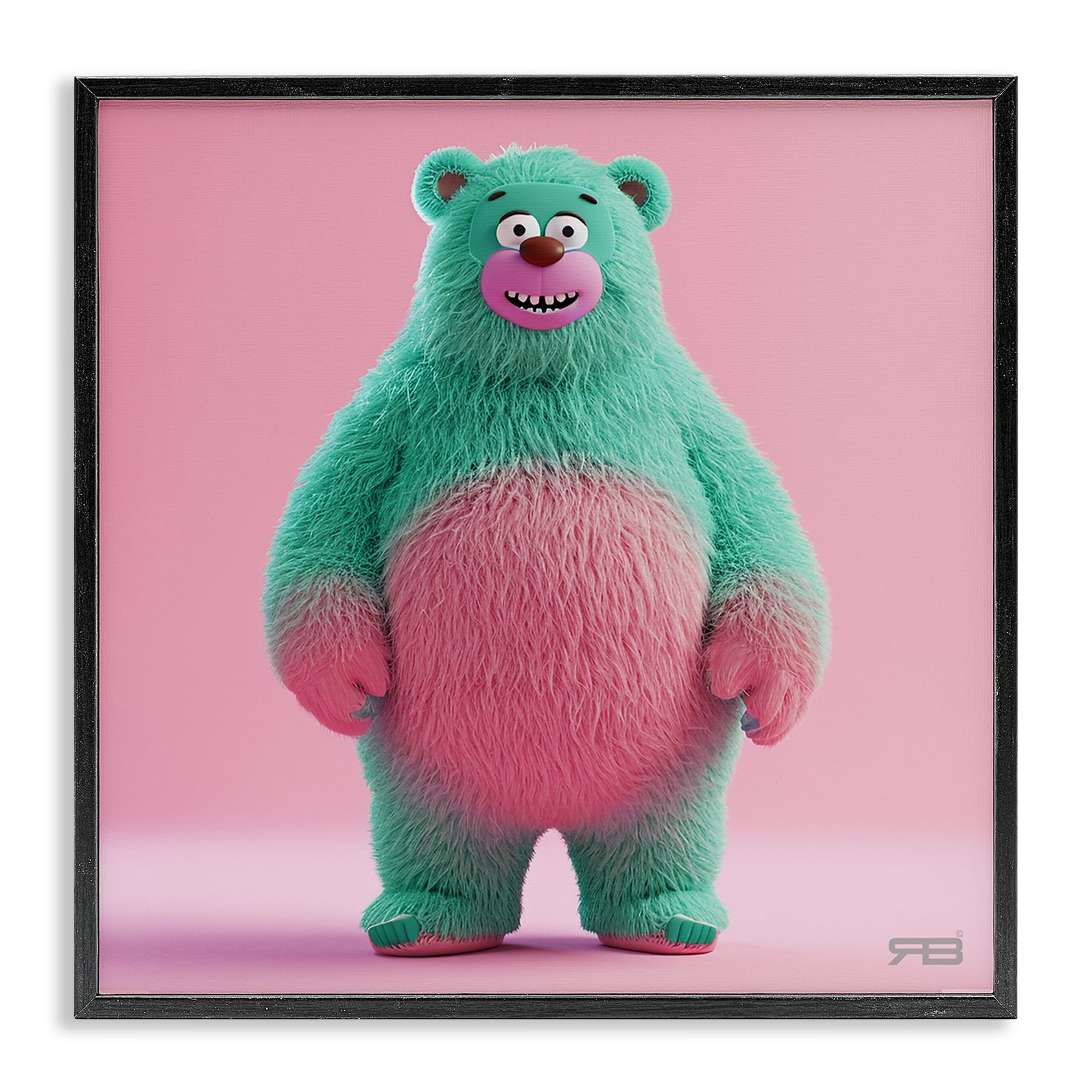 Stupell Industries Smiling Green Bear Animals Painting Black Framed Art Print Wall Art, 17 x 17
