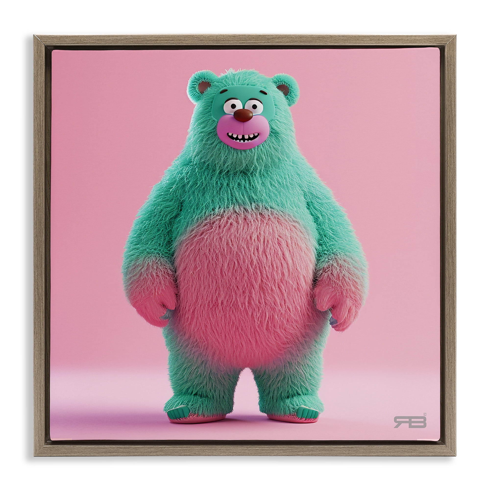 Stupell Industries Smiling Green Bear Animals Painting Brown Floater Framed Canvas Art Print Wall Art, 18 x 18