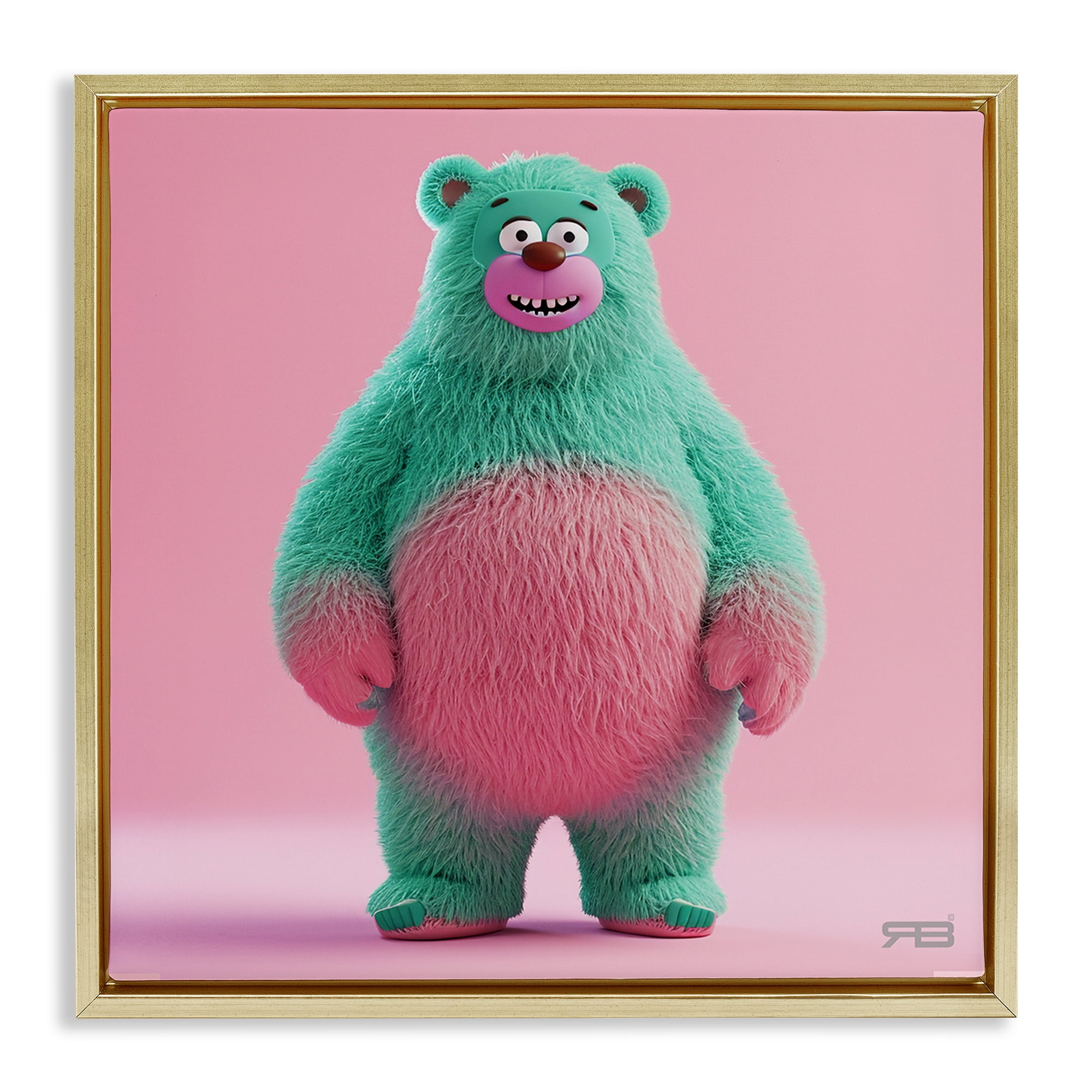 Stupell Industries Smiling Green Bear Animals Painting Gold Floater Framed Canvas Art Print Wall Art, 18 x 18