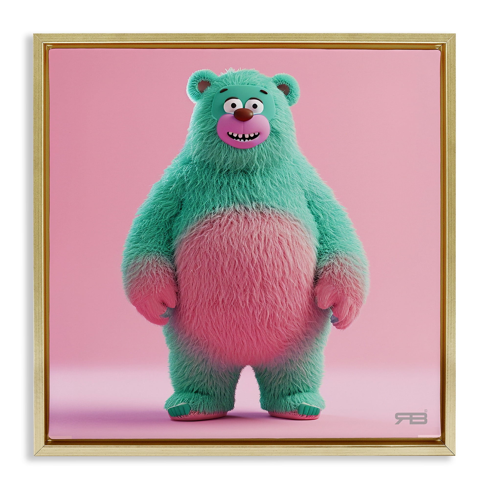 Stupell Industries Smiling Green Bear Animals Painting Gold Floater Framed Canvas Art Print Wall Art, 25 x 25