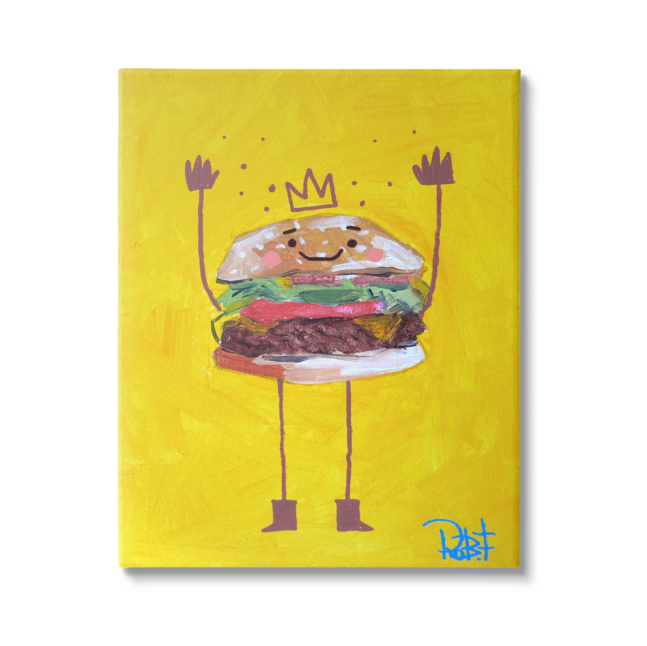 Stupell Industries Smiling Hamburger Crown Food Character Painting Gallery Wrapped Canvas Print Wall Art, Design by Robert Filiuta
