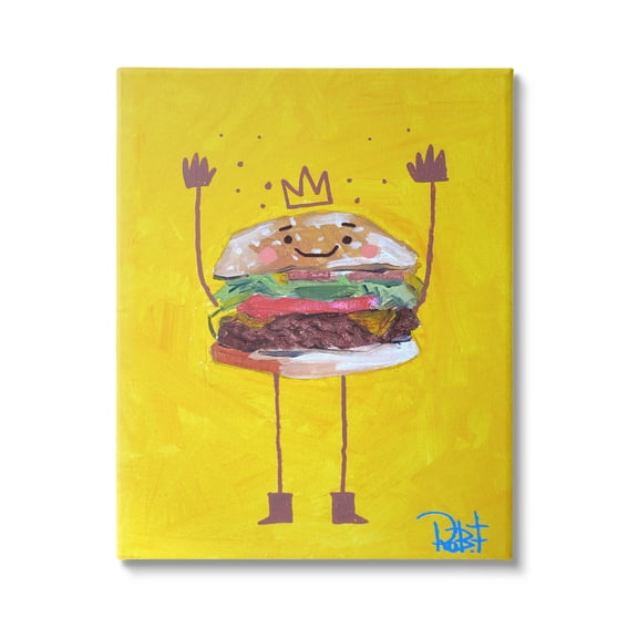 Stupell Industries Smiling Hamburger Crown Food Character Painting Gallery Wrapped Canvas Print Wall Art, Design by Robert Filiuta